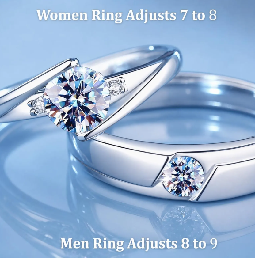 Moissanite Couple Rings Set | 0.5ct Each | Platinum Plated S925 Silver