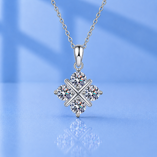 Four-Leaf Clover Moissanite Pendant Necklace | 18K Gold Plated 925 Sterling Silver | 1.2 Ct D VVS1