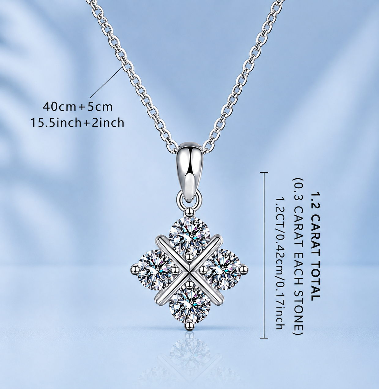 Four-Leaf Clover Moissanite Pendant Necklace | 18K Gold Plated 925 Sterling Silver | 1.2 Ct D VVS1