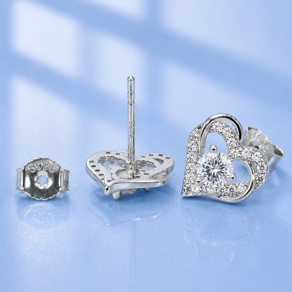 Heart Moissanite Stud Earrings in 925 Sterling Silver | 0.3 Ct or 0.5 Ct D Color VVS1 Moissanite