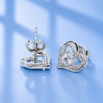 Heart Moissanite Stud Earrings in 925 Sterling Silver | 0.3 Ct or 0.5 Ct D Color VVS1 Moissanite