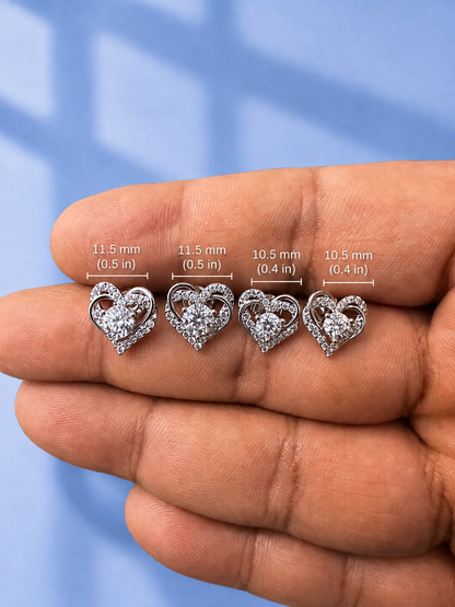 Heart Moissanite Stud Earrings in 925 Sterling Silver | 0.3 Ct or 0.5 Ct D Color VVS1 Moissanite
