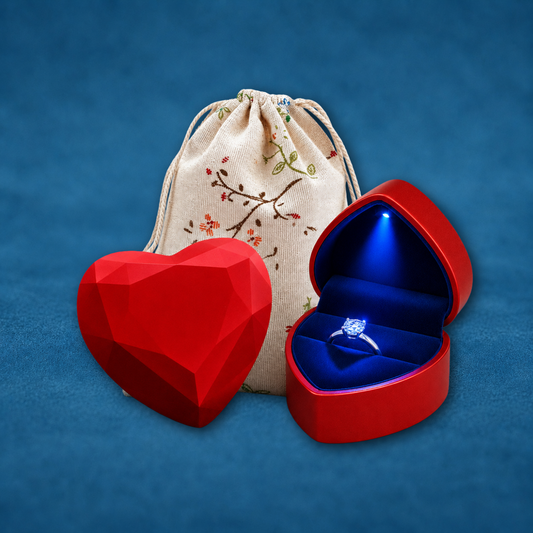 Heart Shaped LED Ring Box with Gift Pouch | Romantic Proposal & Jewelry Gift Box | Free Shipping