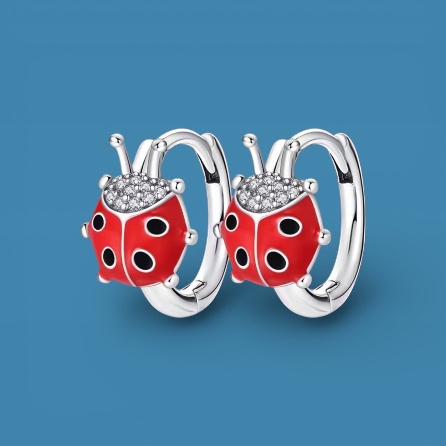 S925 Sterling Silver Ladybird Hoop Earrings for Girls