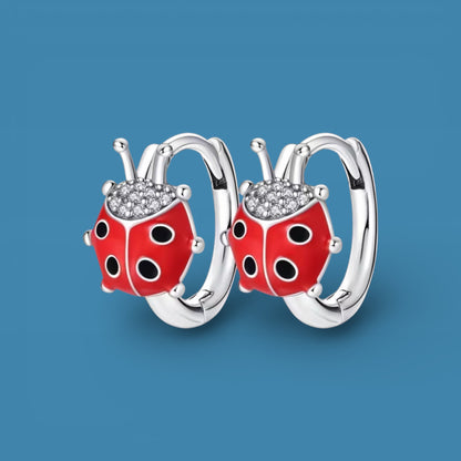 S925 Sterling Silver Ladybird Hoop Earrings for Girls