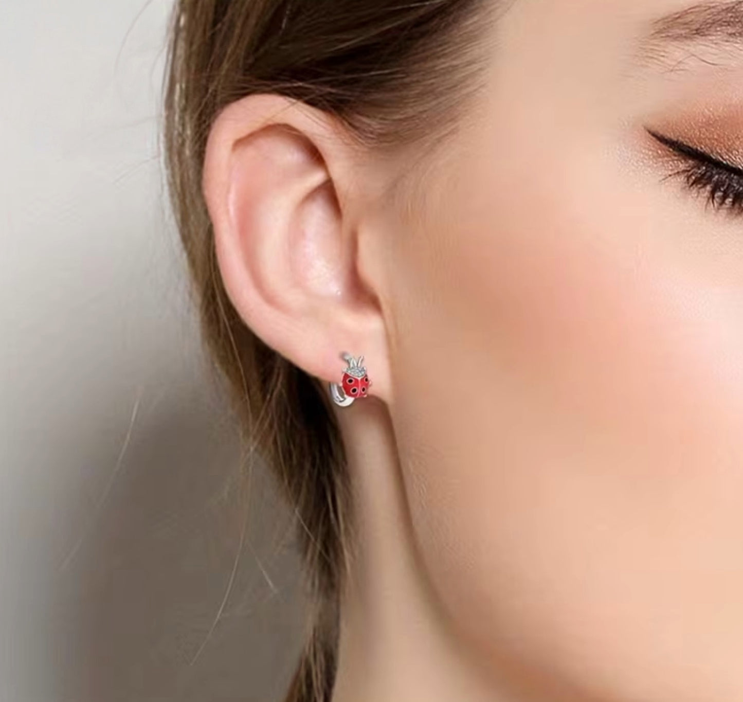 S925 Sterling Silver Ladybird Hoop Earrings for Girls