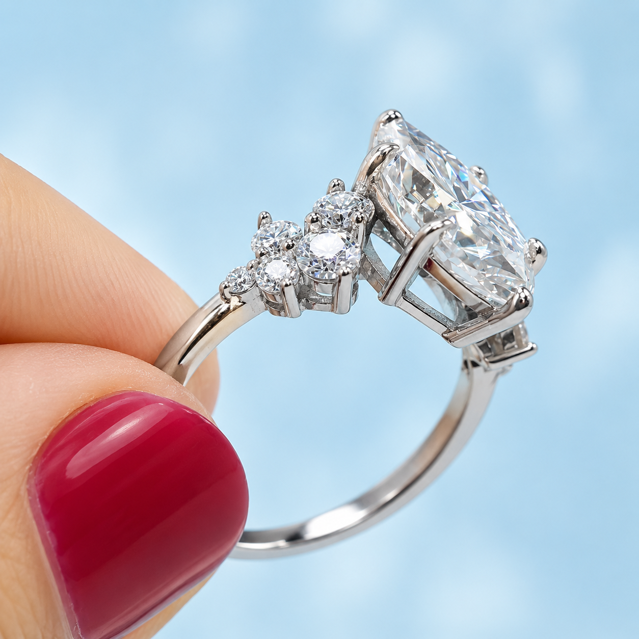 3 Carat + Marquise Cut Moissanite Engagement Ring | 18K White Gold Plated Sterling Silver