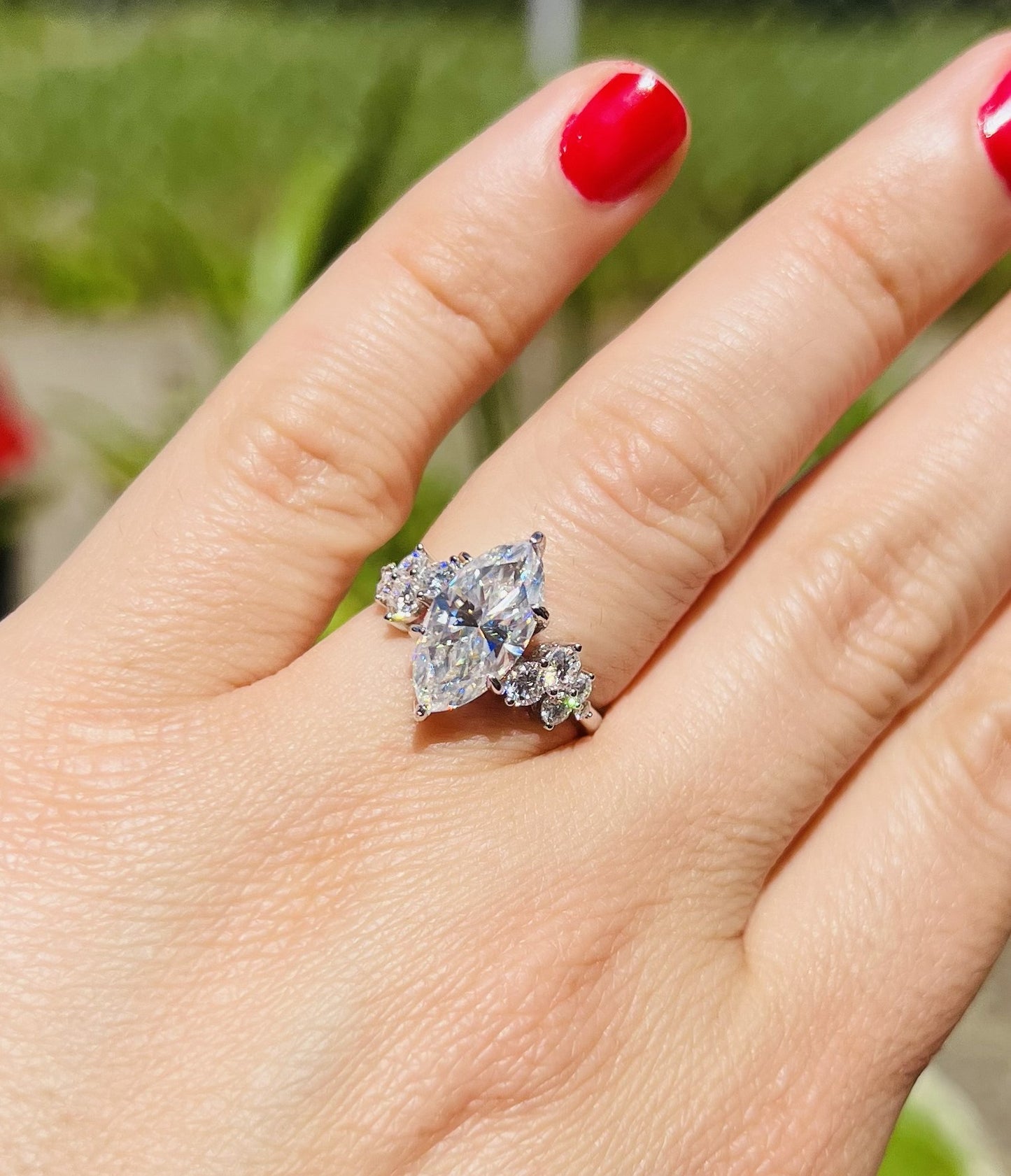 3 Carat Marquise Cut Moissanite Engagement Ring | 18K White Gold Plated Sterling Silver
