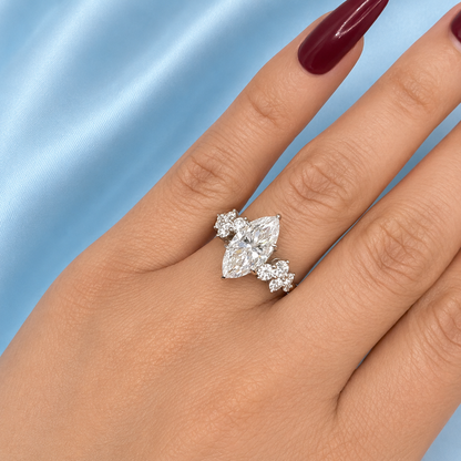 3 Carat + Marquise Cut Moissanite Engagement Ring | 18K White Gold Plated Sterling Silver