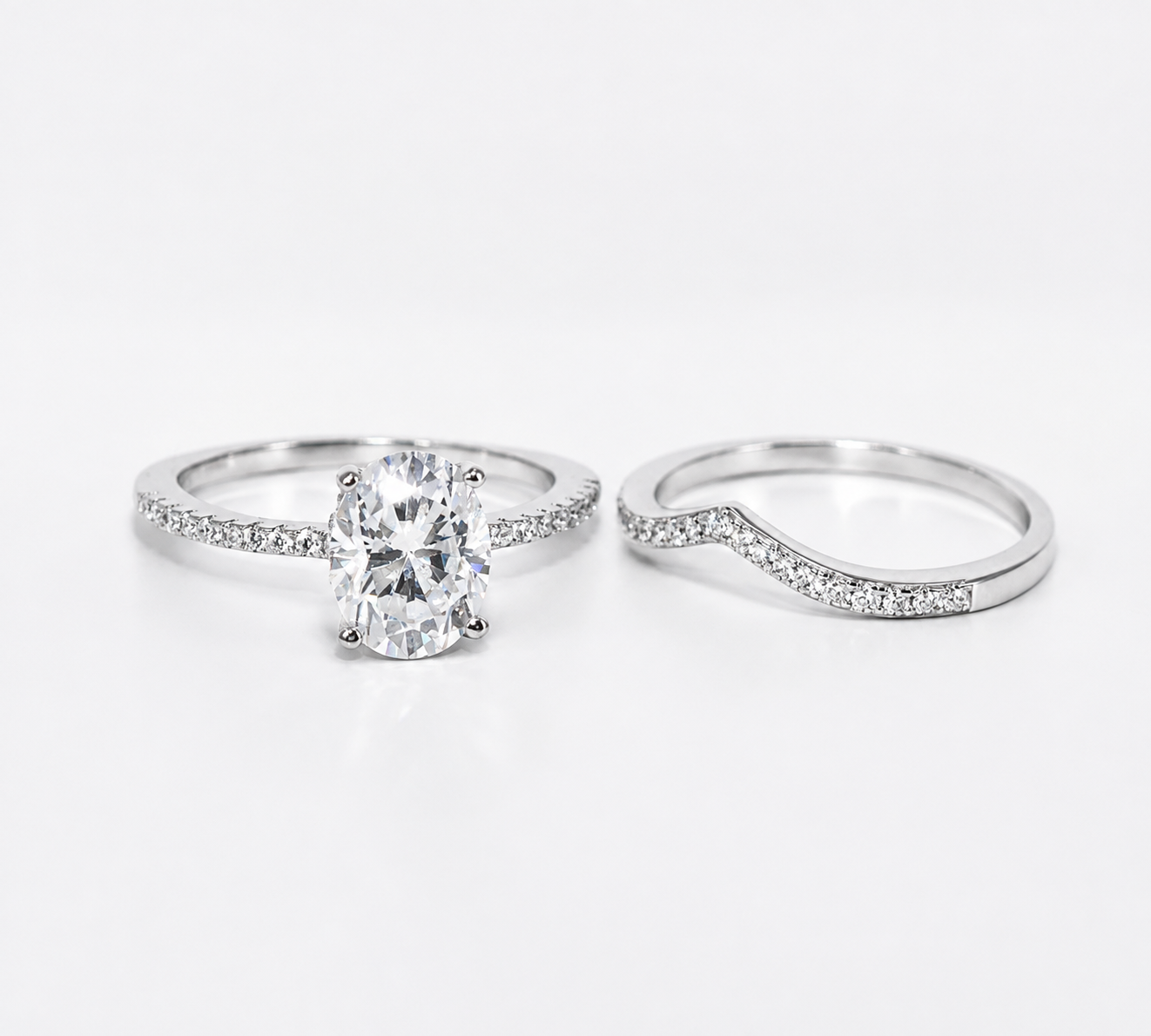 2.19ct Oval Moissanite Wedding Band Set | S925 Silver | VVS1 | 2 Rings