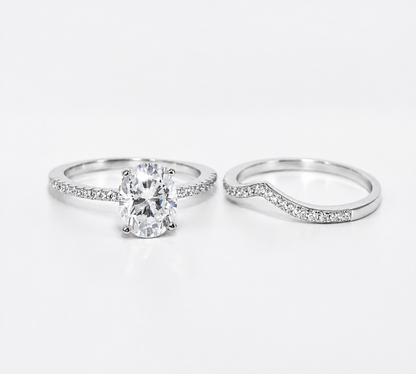 2.19ct Oval Moissanite Wedding Band Set | S925 Silver | VVS1 | 2 Rings