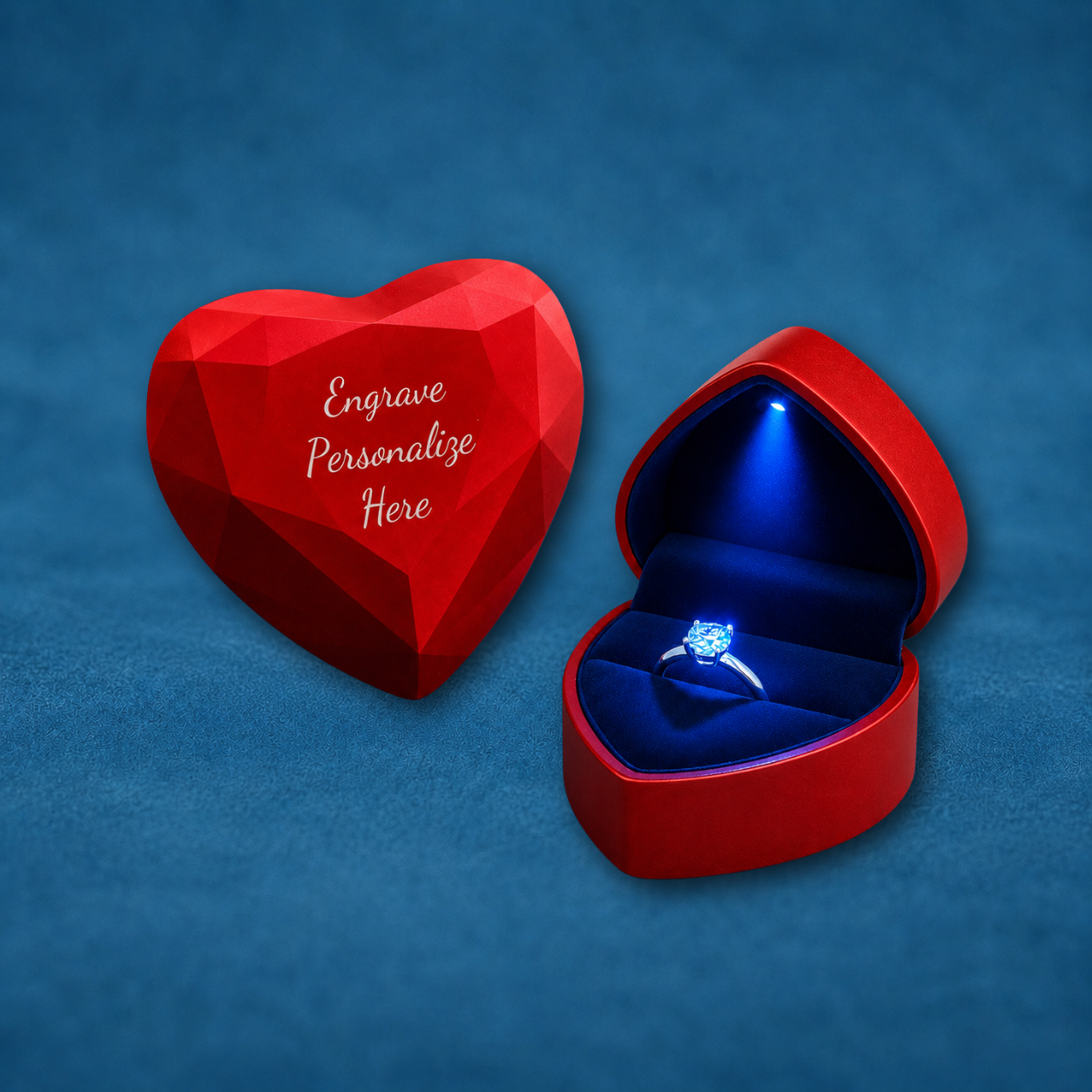 Custom Text Engraved Heart-Shaped Red LED Ring Box –  Personalize Proposal & Gift Box