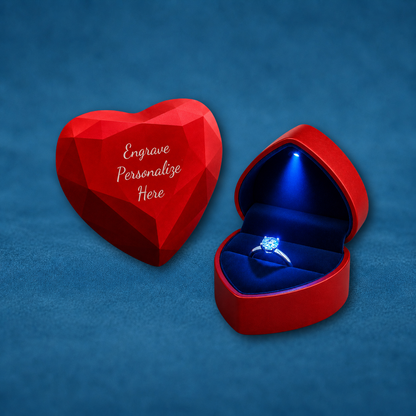 Custom Text Engraved Heart-Shaped Red LED Ring Box –  Personalize Proposal & Gift Box