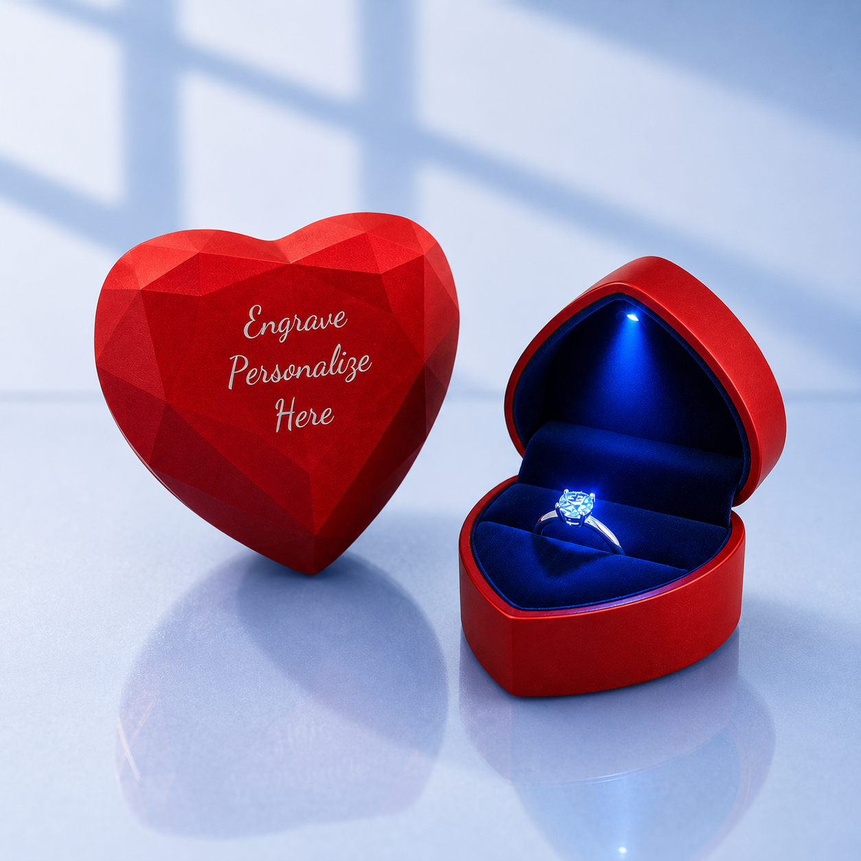 Custom Text Engraved Heart LED Ring Box | Personalized Proposal & Gift Box | Free Shipping