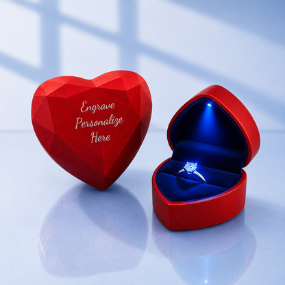 Custom Text Engraved Heart LED Ring Box | Personalized Proposal & Gift Box | Free Shipping