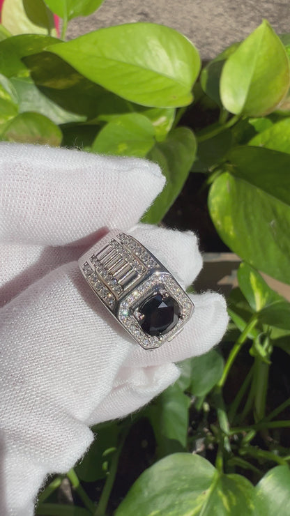 Certified 1Ct Black Moissanite Diamond Ring for Men with Gift Wooden Ring Box