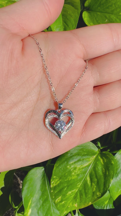 Certified 1Ct Moissanite Diamond Double Ring Love Heart Necklace