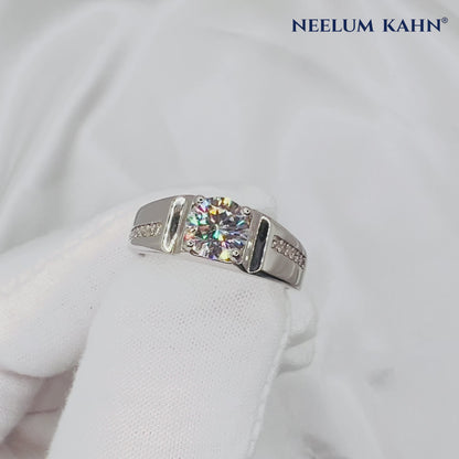 1ct Moissanite Men's Ring in Pave Setting | Adjustable | 18K Gold Plated S925 Silver | VVS1