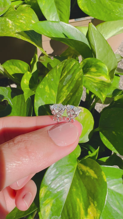 Certified 4ct Push Back Moissanite Diamond S925 Silver Platinum Plated Stud Earrings