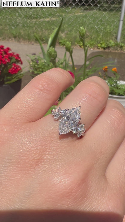 3 Carat Marquise Cut Moissanite Engagement Ring | 18K White Gold Plated Sterling Silver