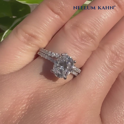 2.19ct Oval Moissanite Wedding Band Set | S925 Silver | VVS1 | 2 Rings