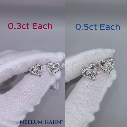 Heart Moissanite Stud Earrings in 925 Sterling Silver | 0.3 Ct or 0.5 Ct D Color VVS1 Moissanite