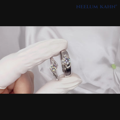 Moissanite Couple Rings Set | 0.5ct Each | Platinum Plated S925 Silver