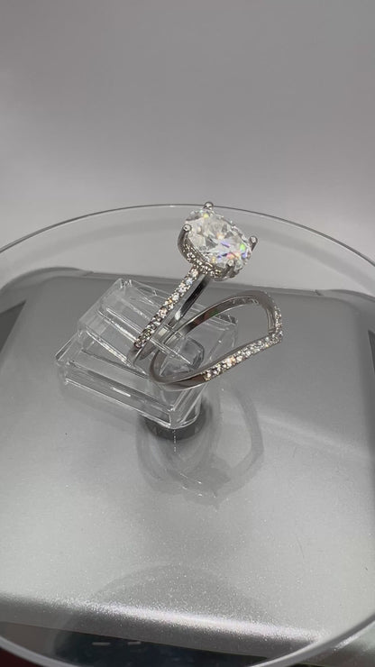 Certified 2.19Ct Moissanite Diamond Oval Hidden Halo Band set S925 Silver Rings