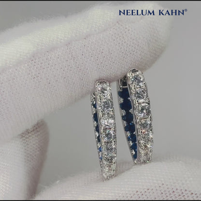 S925 Silver Zircon Hoop Earrings | Blue & White | Hypoallergenic