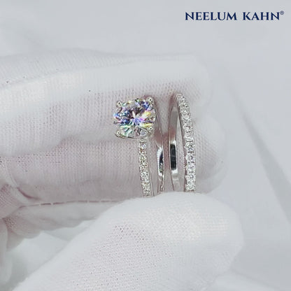 1.19Ct Round Moissanite Diamond Wedding Band Set | S925 Silver 18K Gold Plated