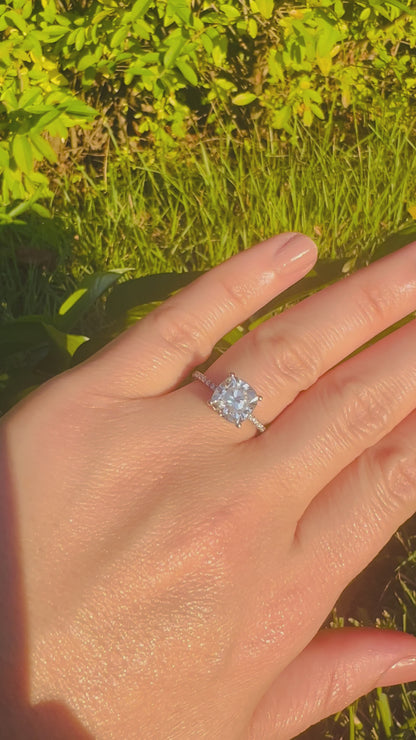 3ct Cushion Cut Moissanite Engagement Ring, 3Ct D VVS1, 925 Sterling Silver, Complete Gift Set with LED Ring Box