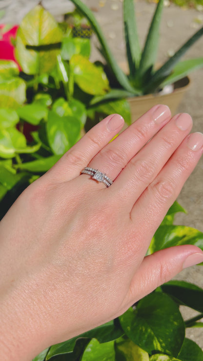 Certified 1.19Ct Moissanite Diamond Princess Cut Wedding Band Set Rings