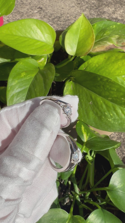 Certified 1ct (0.5ct Each) Moissanite Couple Rings in a Wooden Ring Box