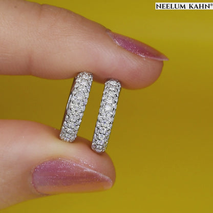 Triple Row Micro Pavé Moissanite Huggie Hoop Earrings | 18K Gold Plated 925 Sterling Silver