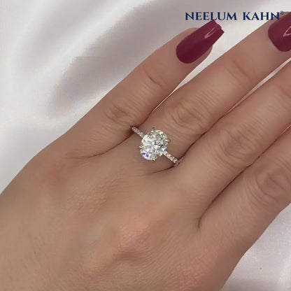3ct Oval Cut Moissanite Pave Setting Engagement Ring | S925 Silver | VVS1