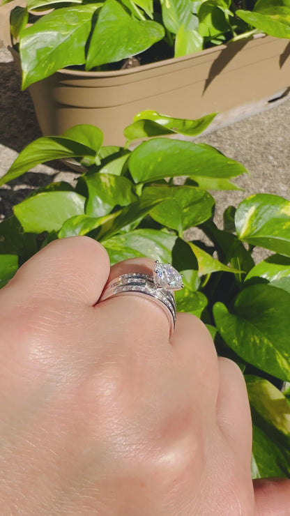 2Ct Moissanite Diamond Ring, S925 Sterling Silver Band, Round Cut, D Color, VVS1 Clarity, LED Gift Ring Box Included