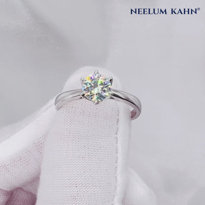 1ct Round Moissanite Solitaire Engagement Ring | 925 Sterling Silver | 18K Gold Plated | VVS1