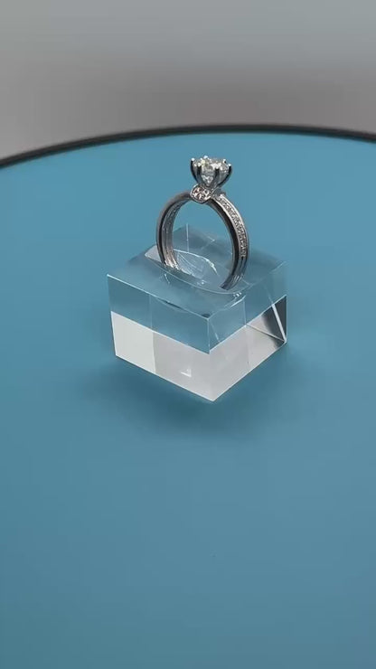Certified 1Ct Moissanite Diamond Wide Band Proposal Ring | S925 Silver White Gold Plated Ring For Women, Gift LED Ring Box