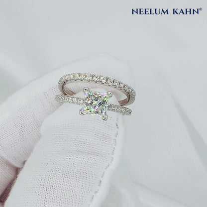 1.19ct Moissanite Princess Cut Wedding Band Set | S925 Silver | VVS1 | 2 Rings