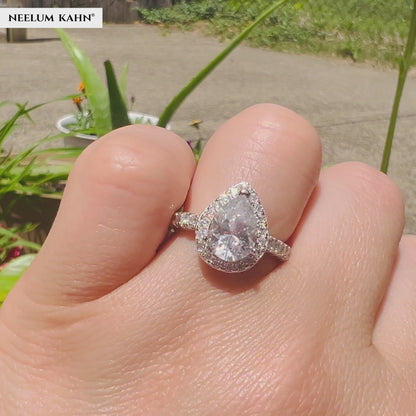 2Ct+ Pear Halo All Moissanite Engagement Ring | 925 Sterling Silver | D Color VVS1