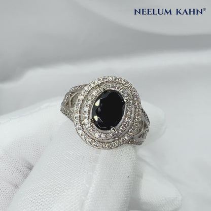 Sterling Silver Black & White Zircon Ring | S925 | Unisex | Multiple Sizes | Gift Box