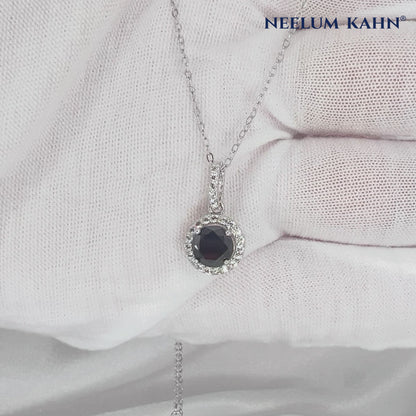 1 Ct Black Moissanite Halo Pendant Necklace – 925 Sterling Silver