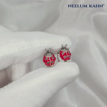 S925 Sterling Silver Ladybug Hoop Earrings for Girls