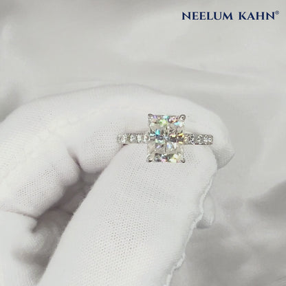 3ct Radiant Cut Moissanite French Pavé Engagement Ring | S925 Silver | D Color VVS1