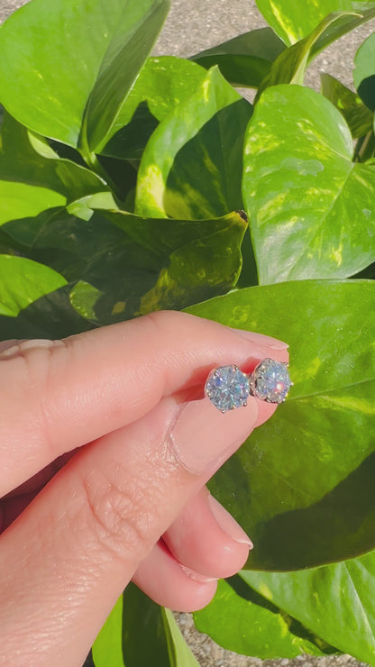 2ct (1+1) Moissanite Diamond Stud Earrings, 925 Sterling Silver, Round Cut, D Color, VVS1 Clarity, Push Back Studs with Free Gift LED Light Heart Box