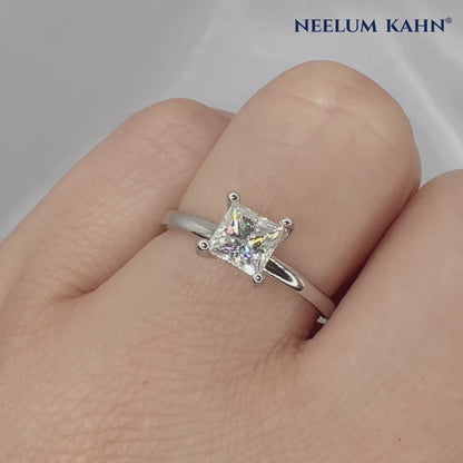 1ct Princess Cut Moissanite Ring | S925 Silver | VVS1