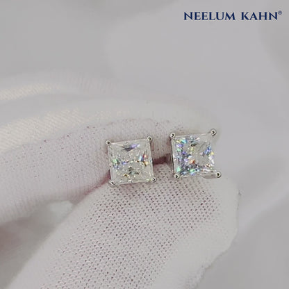 2ct Princess Cut Moissanite Stud Earrings | S925 Silver | VVS1 | Unisex