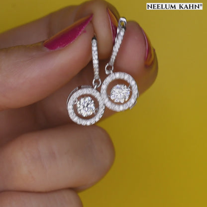 Moissanite Hoop Earrings 1 CT+ Total, Dancing Stone Halo Drop Earrings, 925 Sterling Silver, D Color VVS1, Gift for Women