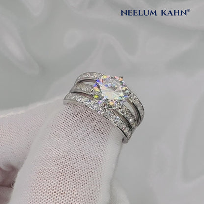 2ct Moissanite Round Cut Wedding Band Set | S925 Silver | VVS1 | 3 Rings Set