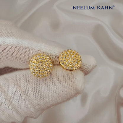Hip Hop Moissanite Stud Earrings | Yellow Gold Plated 925 Sterling Silver Round Disc 1.2ct
